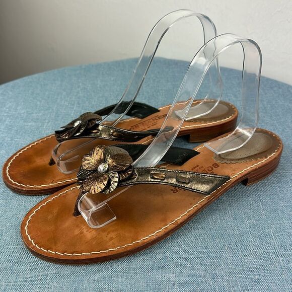 Bob Baker Brown Leather Floral Thong Sandals Size 10M - Picture 1 of 9